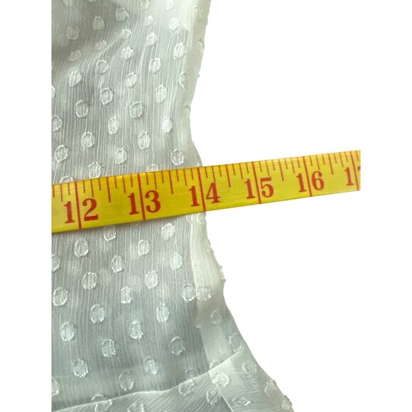 Ann Taylor Loft White Sheer Polka Dot Button-Up Blouse With Ruffled Trim Size 0 - Picture 4 of 6